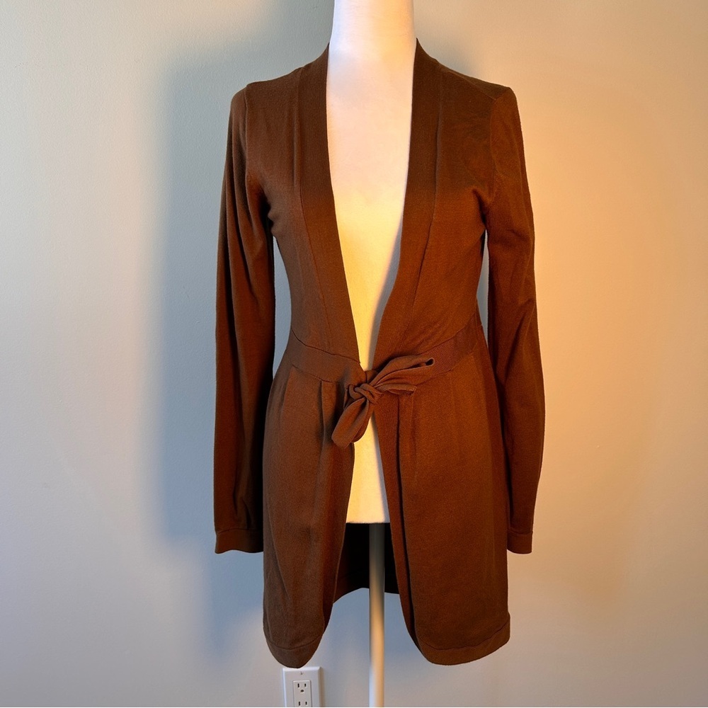 In Wear Women's Medium Brown Open-Front Tie Cardigan Soft Layering *Flaw - Picture 2 of 13